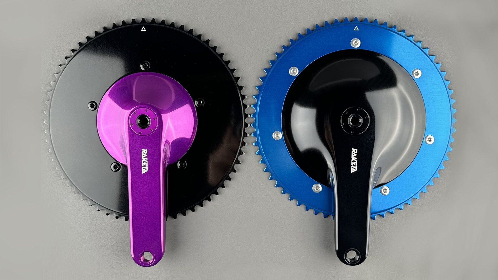 Raketa 144 BCD and 200 BCD cranksets shown side by side